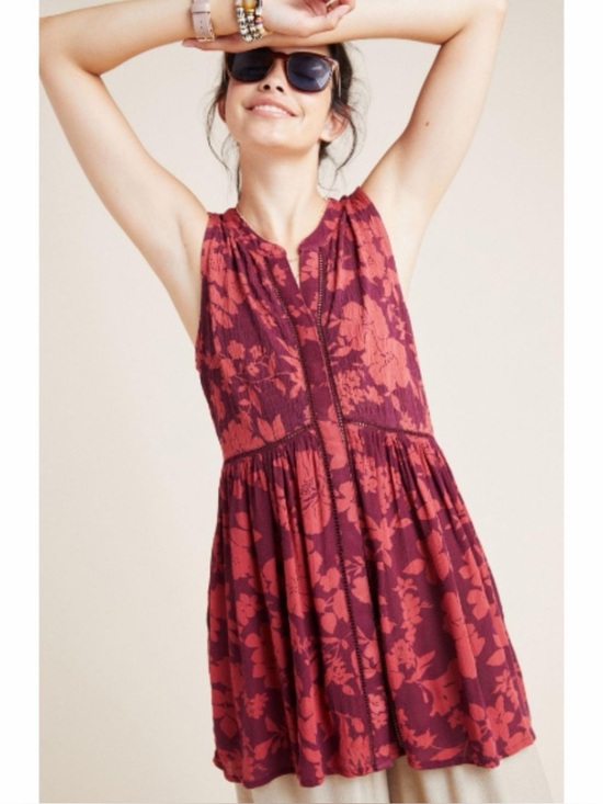 Anthropologie Dresses & Skirts - Anthropologie Dress Womens L Floral Burgundy Boho Cottagecore Flowy Romantic